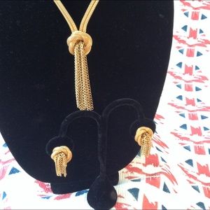 Vintage Gold Chain & Mesh Necklace & Earring set